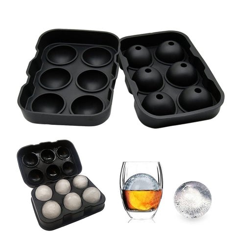 Wosweet Ice Cube Tray Mold - Black Silicone Ice Ball Maker With 6 X 4.5cm Round Ice Ball Spheres for Whiskey, Cocktails & Bourbon