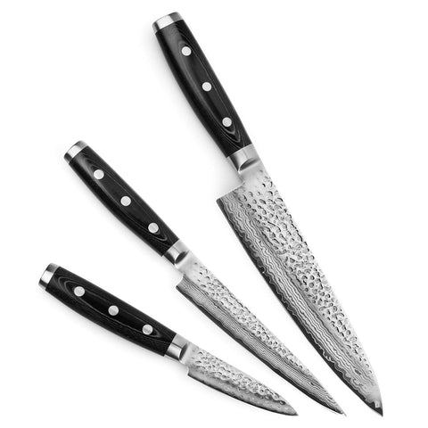 Enso HD Knife Set - Made in Japan - VG10 Hammered Damscus Japanese Stainless Steel - Cutlery Set with Chef's, Utility & Paring Knives