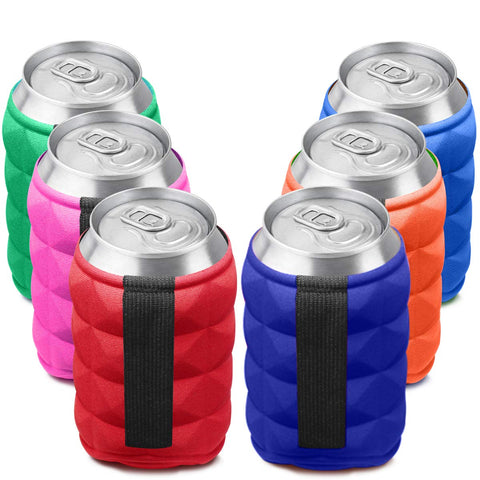 SUPER SOFT Beer Can Cooler Sleeves for Ice Cold Drink, Reversible Double Sided Embossed Design - 6 Pack Collapsible Insulated Soda Bottle Holder Premium Quality Many Color Party Huggies by Metric USA