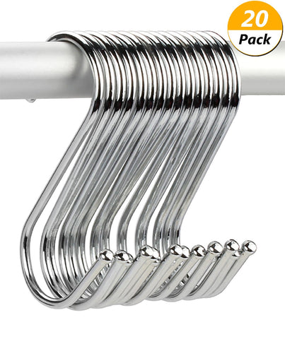 GikBay S Hooks-Heavy-duty Stainless Steel Hook , Gardening Tools for Plants, Silver Hanging Hooks Installation Hardware Designed for Any Kitchen (S, 20 Pcs)