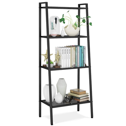HOMFA Metal 4 Shelf Bookcase, Multifunctional Ladder-Shaped Plant Flower Stand Rack Bookrack Storage Shelves, Black