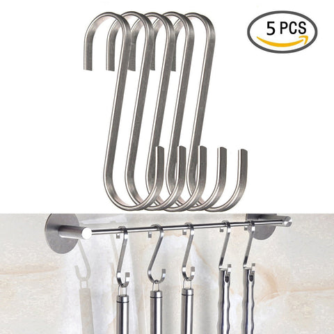 Andreu 5-Pack Best Quality 304 Stainless Steel Large S Shape Hooks For Home Kitchen Bathroom S Shape Hooks Stainless Steel Hanger Clasp Rack Clothes Pot Pan