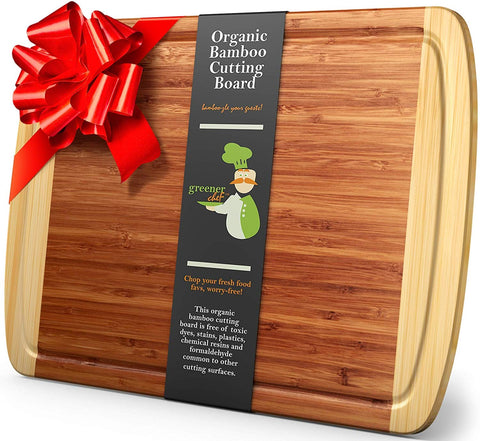 Greener Chef Extra Large Bamboo Cutting Board for Kitchen - Lifetime Replacement Boards - 18 x 12.5 Inches - Organic Wood Butcher Block and Wooden Carving Board for Meat and Chopping Vegetables