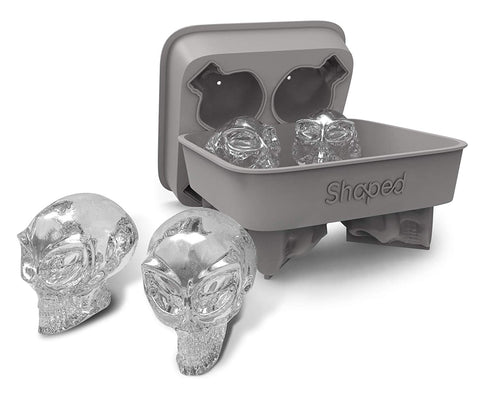 3D Alien Skull Flexible Silicone Ice Cube Mold Tray, Makes Four Giant Alien Skulls, Large Round Ice Cube Maker, Gray - Pack of 1