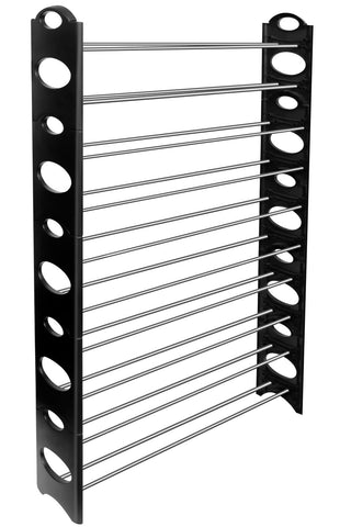 OxGord 50-Pair Shoe Rack Storage Organizer, 10-Tier Portable Wardrobe Closet Bench Tower Stackable, Adjustable Shelf - Strong Sturdy Space Saver Wont Weaken or Collapse - Black