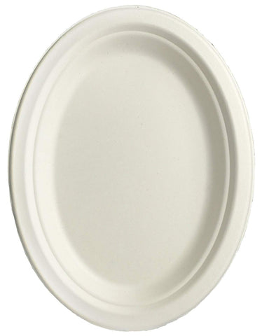 Brheez Heavy Duty Plates 100% Natural Sugarcane Biodegradable Compostable Bagasse, Eco-friendly paper alternative - Oval Serving Platters 7.5"x10" - Pack of 25