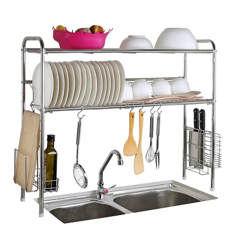 1208S 2-Tier Stainless Steel Dish Drying Holder Rack (Double Groove-Two-layer)
