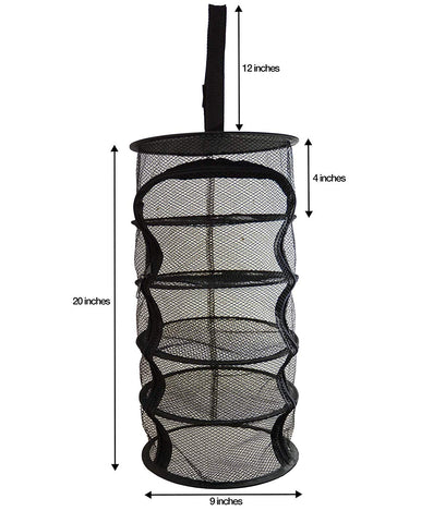 9 Inch 5 Level Micro Hanging Dry Net Indoor/Closet Drying Rack for Herbs, Organizer, Freshner - Black Mash Screen with Top-to-Bottom Zipper - Apartment Size with Zipped Storage Pouch