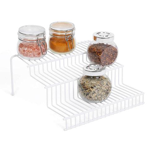 Smart Design 3-Tier Spice Rack w/Plastic Feet - Steel Metal Frame - Rust Resistant Finish - Spices, Jars, Cans Organization - Kitchen (9 x 4.25 Inch) [White]