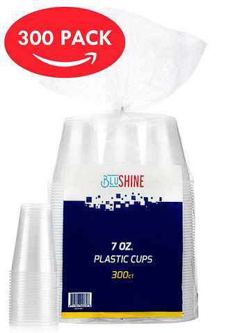 7 Ounce Clear Plastic Disposable Cups by BluShine (300 Count) – BPA-Free, Durable, Stackable & Crack Resistant Drinkware - Non-Stick, Easy to Pull Apart – Ideal for Home, Office, or Business