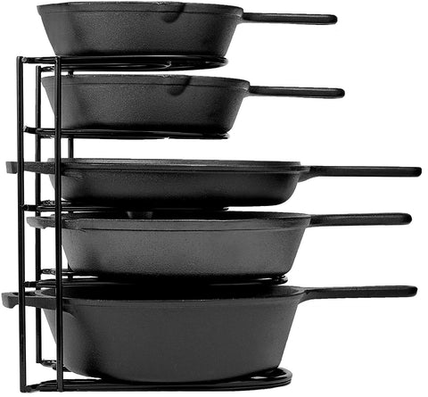 Heavy Duty Pan and Pot Organizer, 5 Tier Rack - Holds Up to 50 Pounds - Holds Cast Iron Skillets, Griddles and Shallow Pots - Durable Steel Construction - no Assembly Required