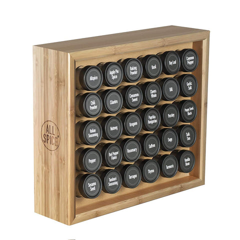 AllSpice Wooden Spice Rack, Includes 30 4oz Jars- Bamboo