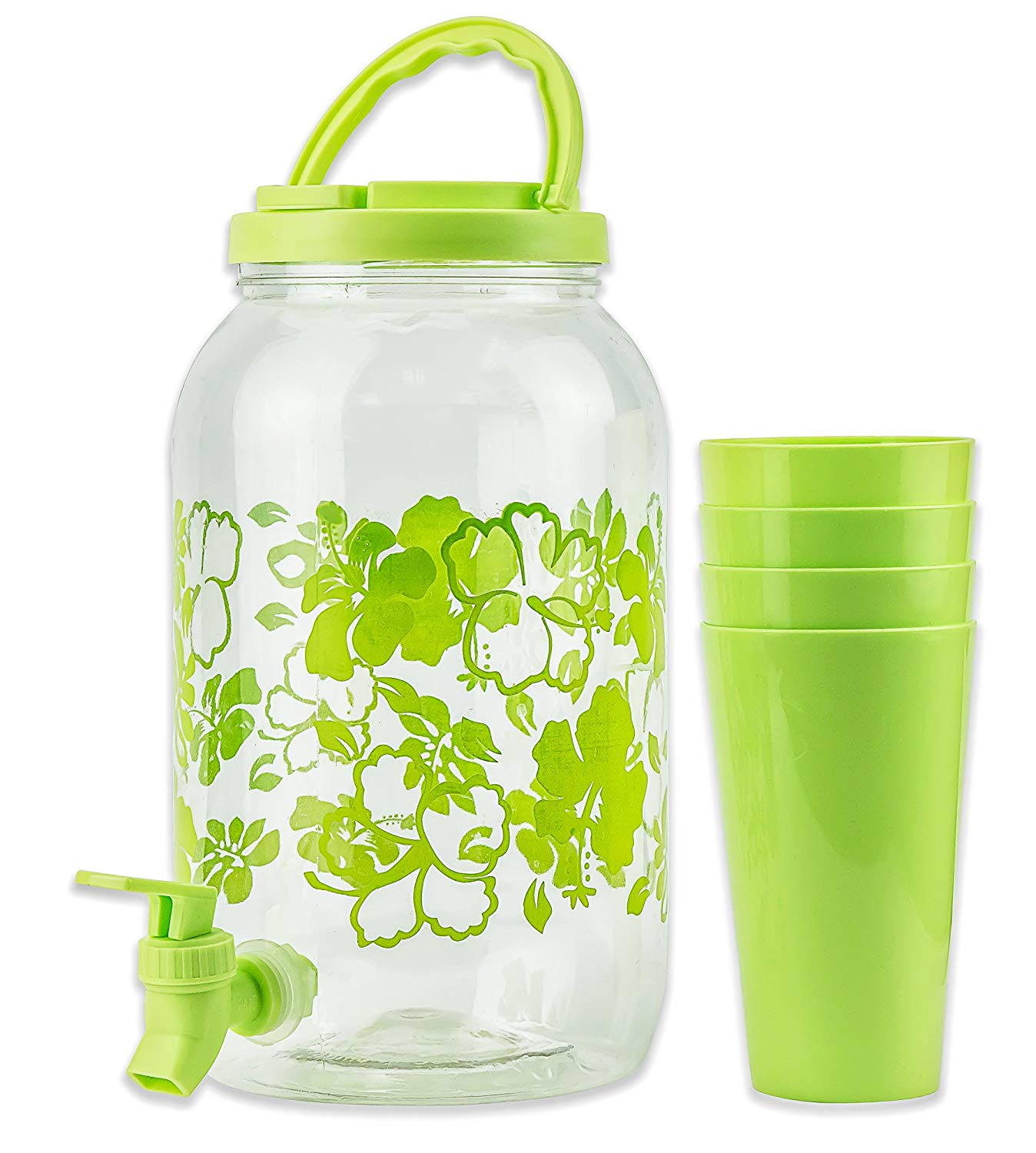 DecorRack Plastic Beverage Dispenser with Spigot and 4 Cups, Spout Jar   Catenus