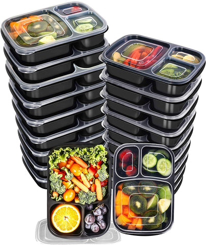 Utopia Kitchen Meal Prep Food Containers - 10 Pack (32 Oz) - 3 Compartments with Lids - BPA Free, Stackable, Reusable and Leak Resistant Food Containers – Dishwasher, Microwave and Freezer Safe