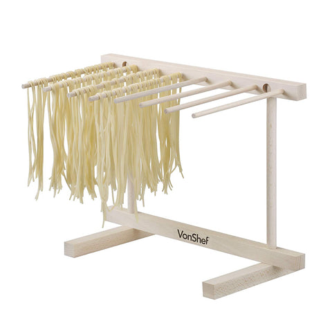 VonShef Collapsible Wooden Pasta and Spaghetti Drying Rack Stand, Natural Beechwood,