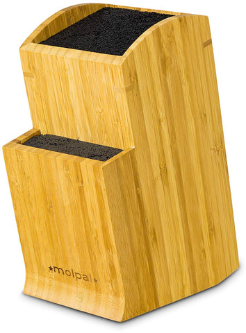 Universal Knife Block Stand Holder - Without Knives, 2 Tier Slotless Storage Kitchen Bamboo Countertop Organizer fit Large & Small Cutlery & Accessories - Easy Clean Dishwasher Safe Removable Bristles