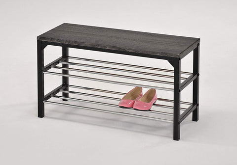 Weathered Grey Top Metal Frame 2-tier Shoe Rack Storage Bench Spacesaver