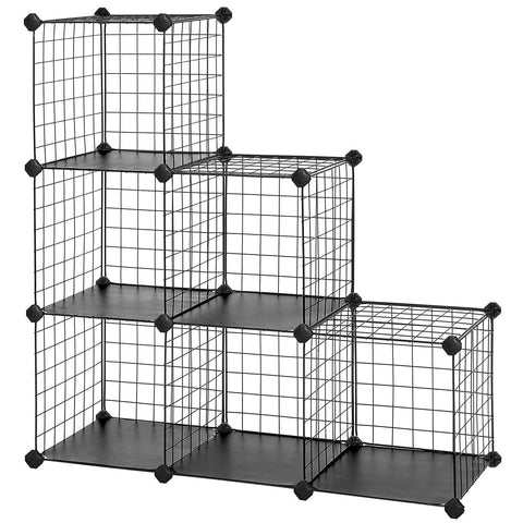 SONGMICS Metal Wire Cube Storage,6-Cube Shelves Organizer,Stackable Storage Bins, Modular Bookcase, DIY Closet Cabinet Shelf, 24.8”L x 12.2”W x 36.6”H, Black ULPI111H