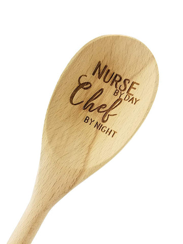 Wedding Collectibles Nurse By Day Chef By Night Wooden Spoon (14” Long) Engraved Serving Kitchen Accessory | Smooth, Natural Beechwood | Reusable, Nurse Gift Keepsake