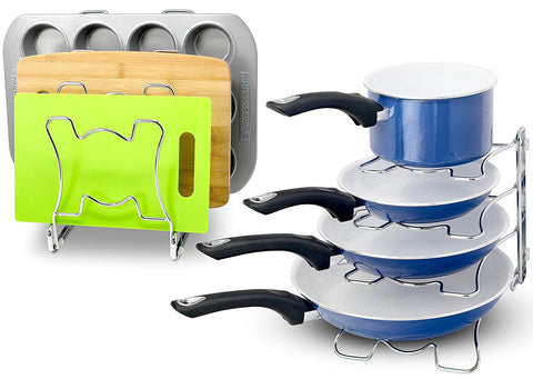 2 Pack - SimpleHouseware Kitchen Cabinet Pan and Pot Cookware Organizer Rack Holder, Chrome