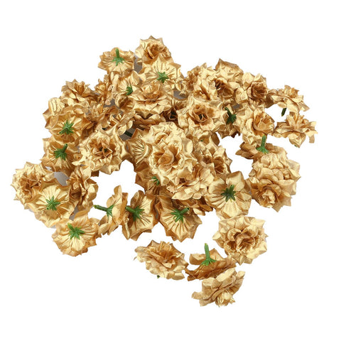 Tinksky Silk Rose Flower Heads for Hat Clothes Album Embellishment,Pack of 50 (Golden)
