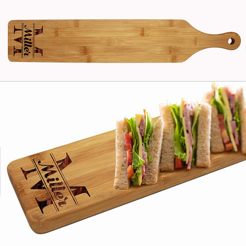 Custom Engraved Cheese and Crackers Serving Board - Personalized Bamboo Wood Appetizer, Meat, Bread Platter