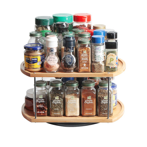 JackCubeDesign 360 Rotating Lazy Susan Bamboo Spice Jar Rack Kitchen Countertop Display Organizer Spice Bottle Worktop Holder Stand Shelf with Stunning 2 Tier(14 x 11.73 x 7.17 inches) – :MK383A