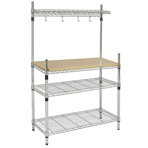 Best Choice Products Kitchen Storage Bakers Rack w/Top Shelf Pan Cookware Hanger - Chrome/Wood