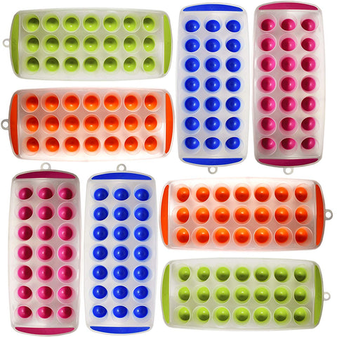 11'' Easy Push Pop Out Round Mini Ice Cube Trays With Flexible Silicone Bottom! (Set-of-4 2 Pack)