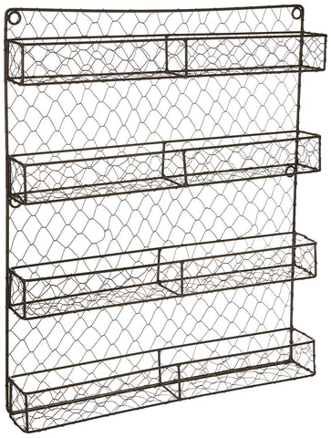 DII Z01445 Vintage Spice Rack, Mounted Chicken Wire Organizer for Kitchen Wall, Pantry, or Cabinet, 16.94" x 2.3" x 19.96", 4 Tier Rustic