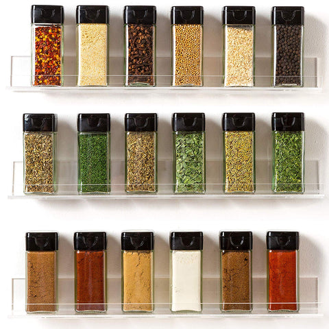 The 'Invisible' Acrylic Spice Rack Organizer: (Pack of 3 Shelves) Wall Mount, Strong, Sturdy & Space-Saving